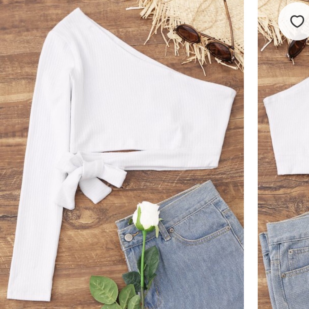 Tied One Shoulder, One Sleeve Crop Top - White S